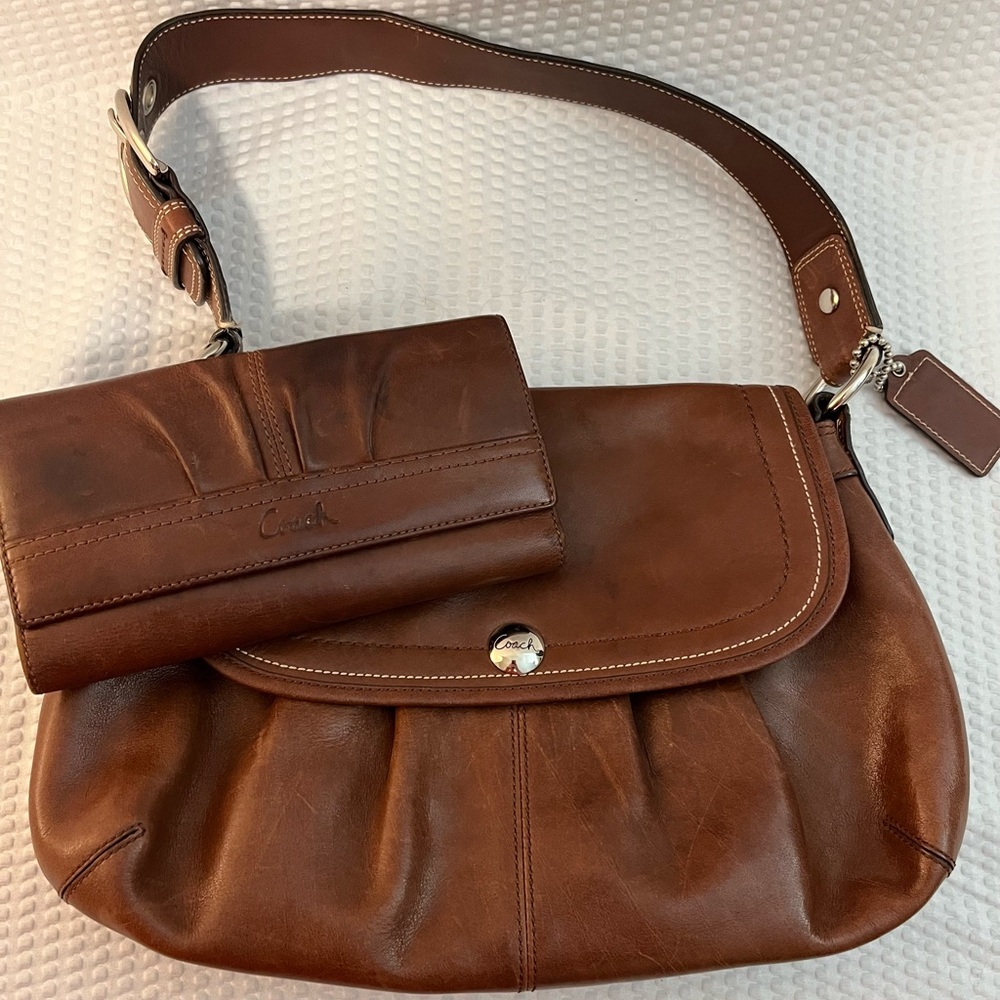 Coach Soho Brown Leather Pleated Shoulder Bag and Wallet Set